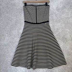 Elisabetta Franchi Striped Knit Strapless Dress Size S Black & Tan - Large (42)